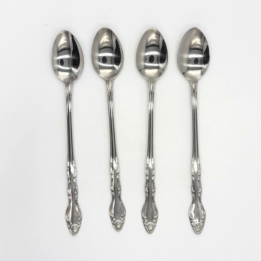 Vintage Carlyle Set of 4 Iced Tea Spoons 8" Hong Kong Flatware Original Box CE16